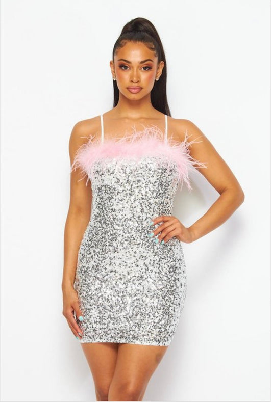 Night Out Pink Feather Dress